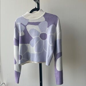 Divided Purple and White Floral Turtleneck Sweater